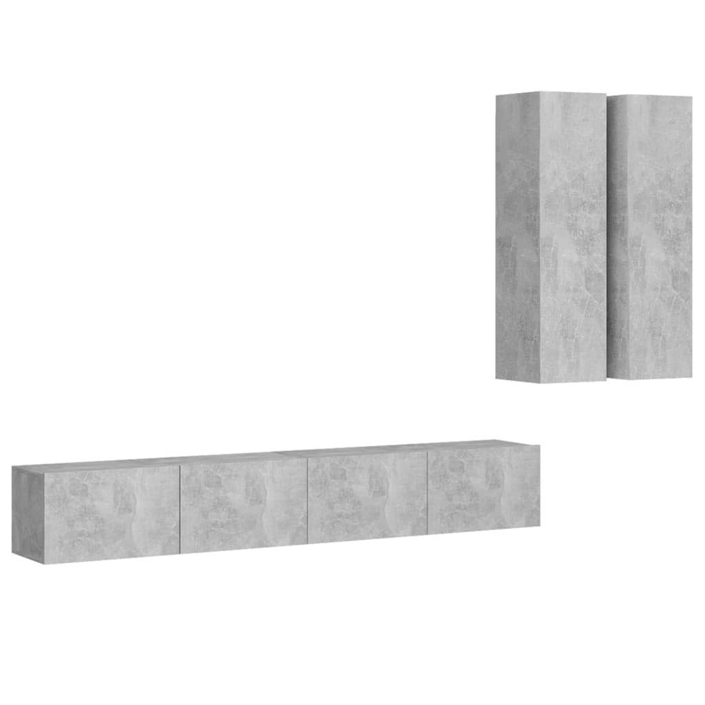 Holzwerkstoff 4-tlg. TV-Schrank-Set (4-St) Betongrau vidaXL TV-Schrank