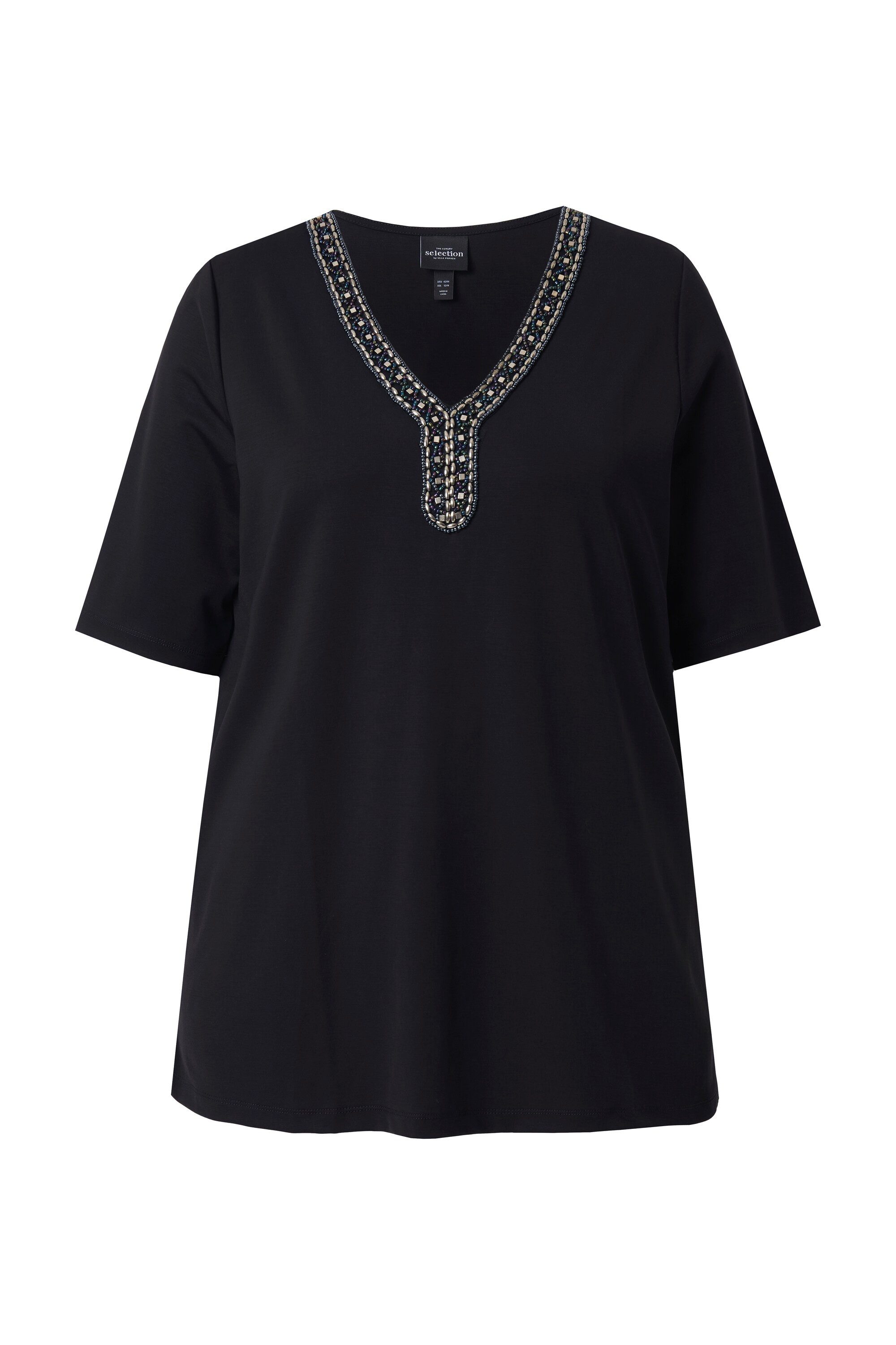 T-Shirt T-Shirt A-Linie verzierter V-Ausschnitt Halbarm