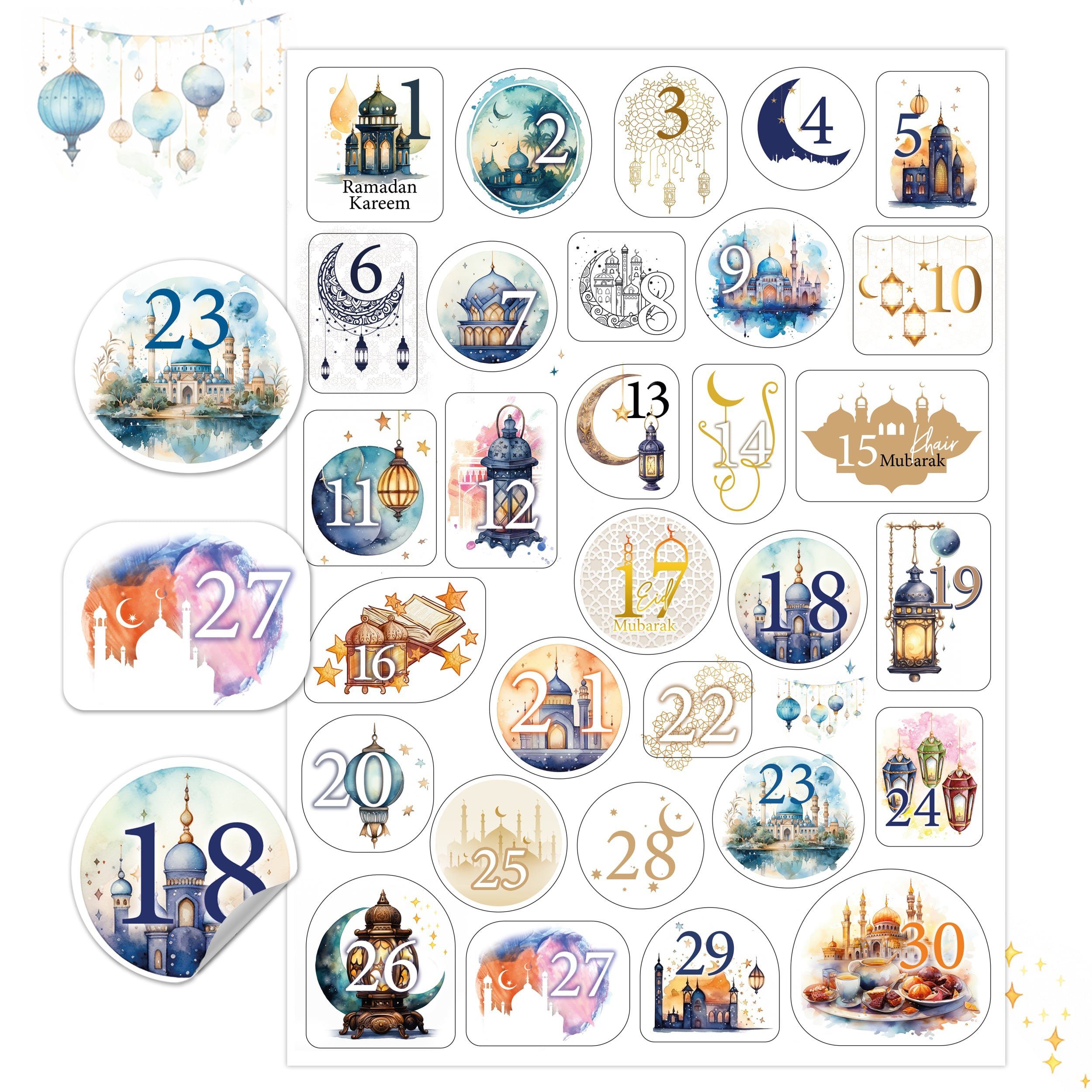 Aufkleber Ramadan Kalender Zahlen 1-30 Eid Mubarak Aufkleber