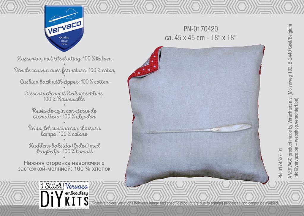 Vervaco Kreativset Kissenrücken mit Reißverschluss für Stickkissen oder Knüpfkissen, (Set, Vervaco embroidery Kit), Made in Europe