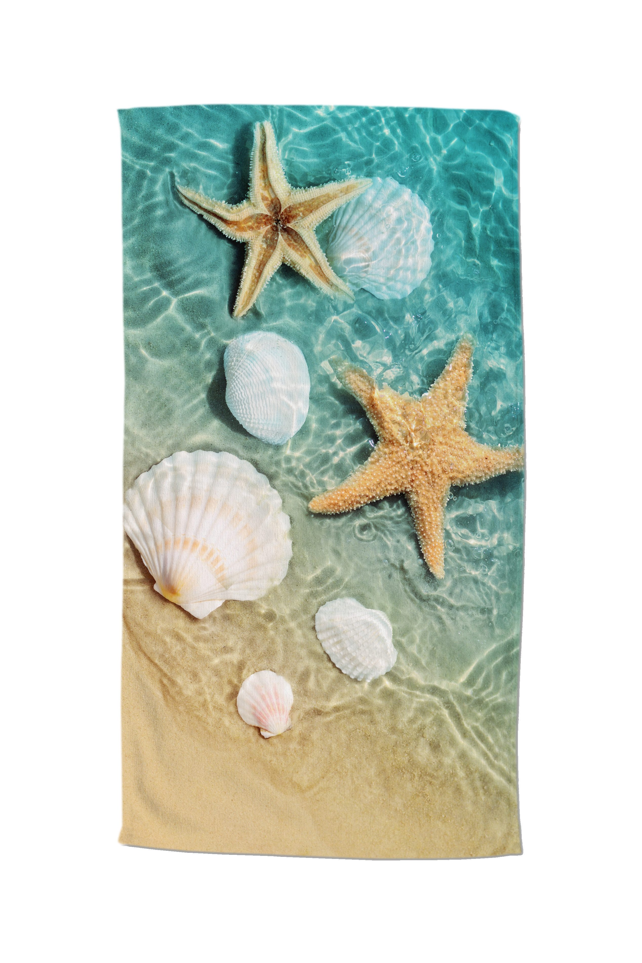 good morning Strandtuch Strandtuch 100x180 cm Frottee Beachvibe Muscheln im Meer bunt, Frottee (Spar Set, 1-St), 1 x Strandtuch Good Morning 100x180 cm bunt