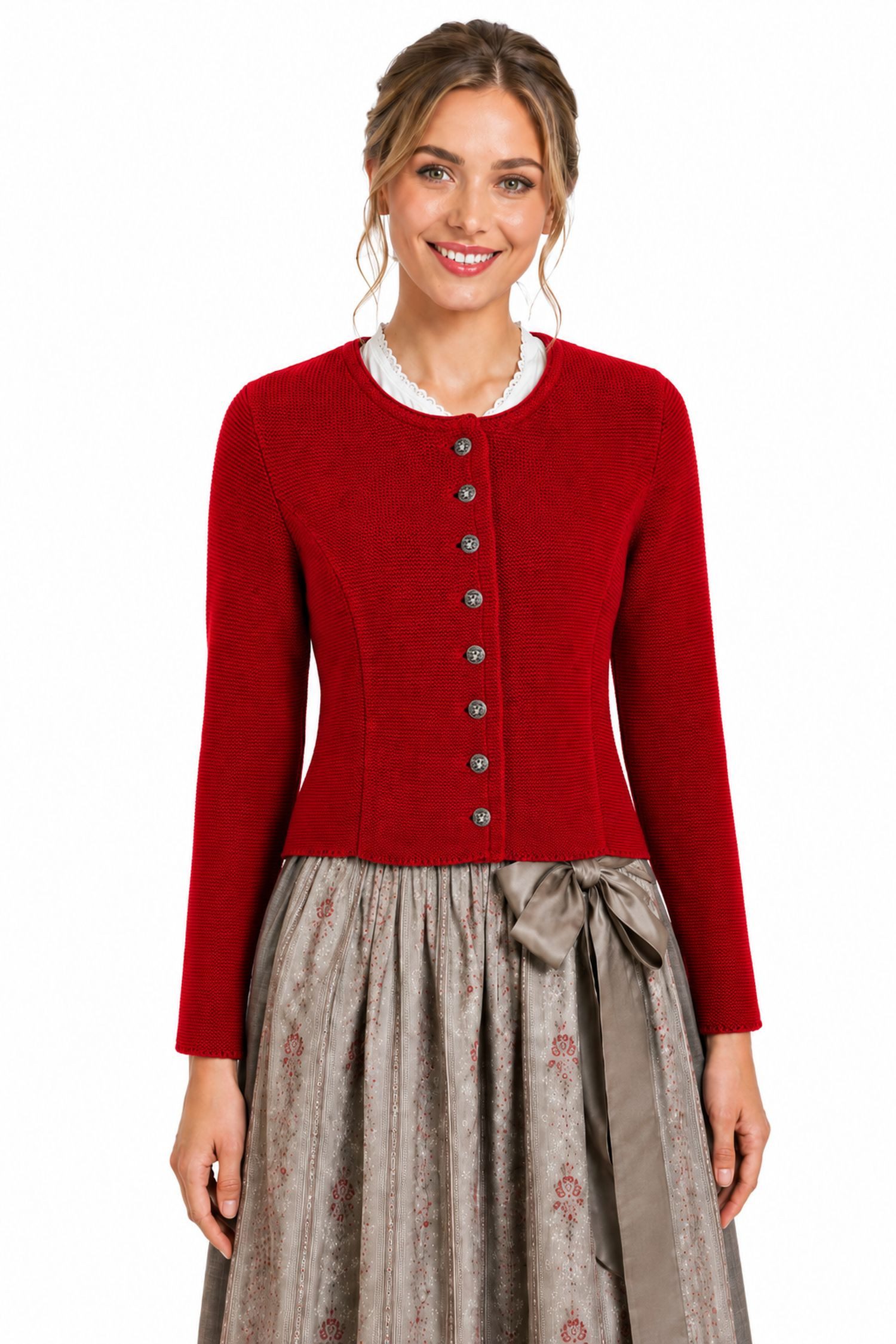 Isar-Trachten Trachtenstrickjacke Isar-Trachten Damen Strickjacke 'Saskia', Rot