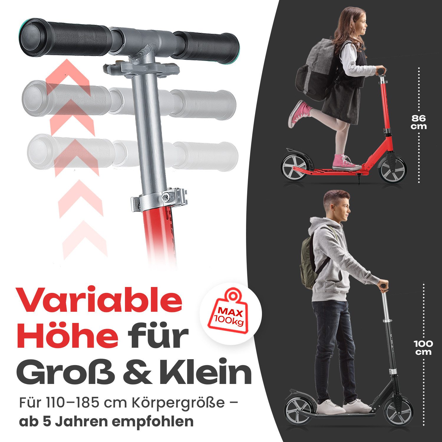 ROLLKÖNIG Tretroller Rollkönig ® Scooter Kinder ab 5 Jahren, City-Scooter mit großen Rädern, Ab 5 Jahres