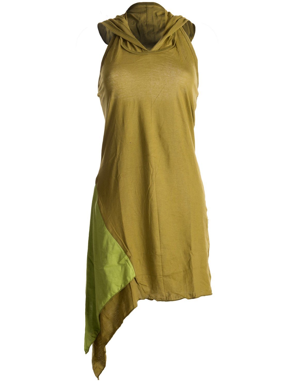 Vishes Neckholderkleid Asymmetrisches Lagenlook Neckholder Zipfeltunika Hippie, Boho, Ethno, Elfen Style olive