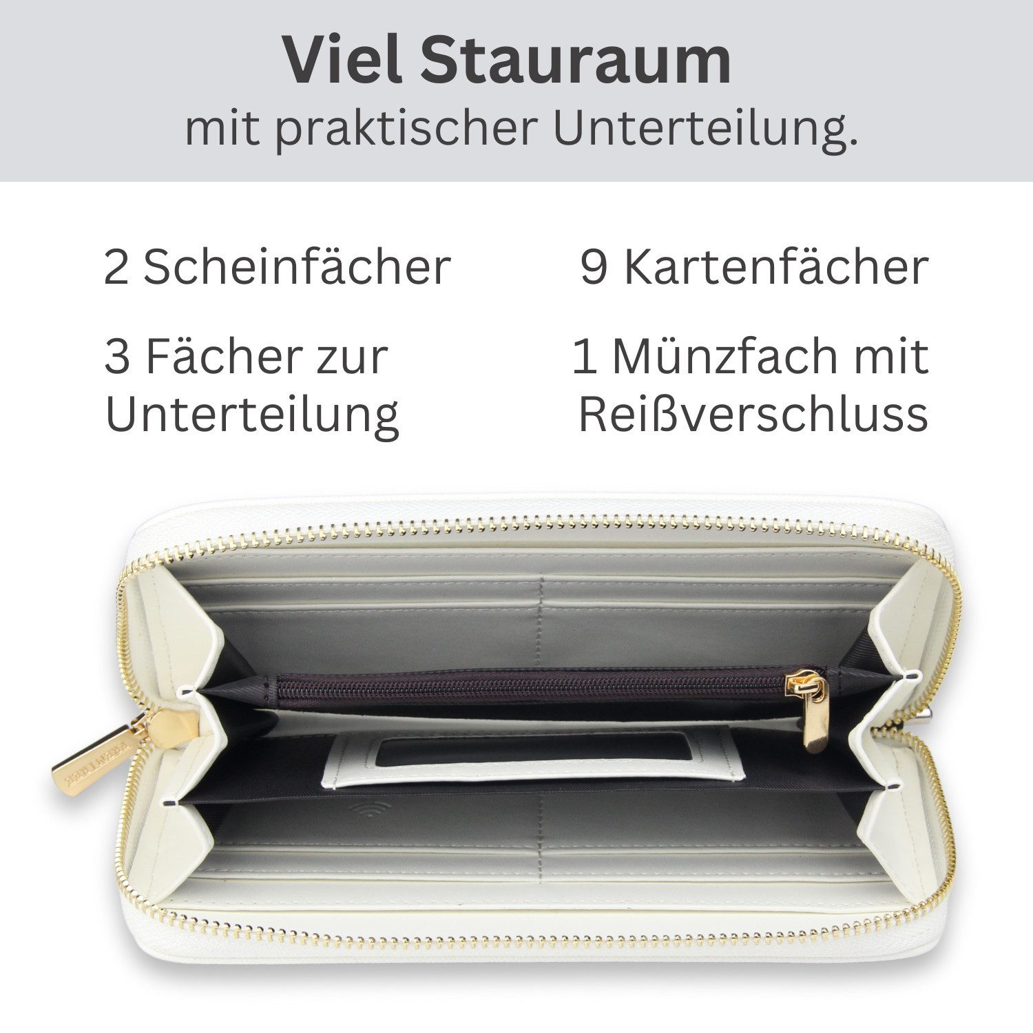 Frentree Geldbörse Damen Portemonnaie mit Rundum-Reißverschluss, 9 Karten, Handyfach, mit 3 große Fächer und RFID-Schutz,inkl. Geschenkbox