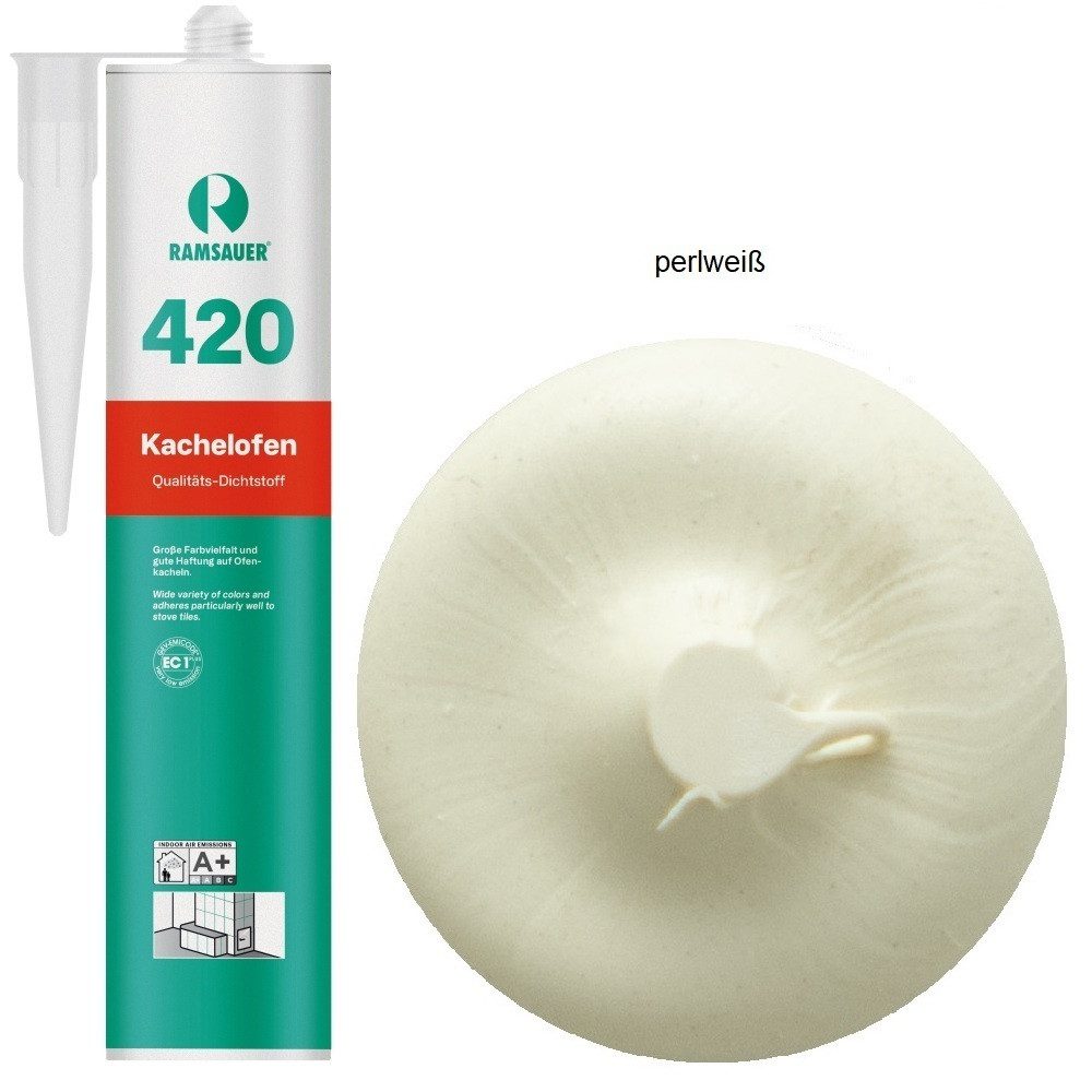 Ramsauer Dichtstoff Ramsauer 420 Kachelofen Acryl Dichtstoff 310ml Kartusche perlweiß, gebrauchsfertig, geruchsneutral, hitzefest und brandbeständig, siliconfrei