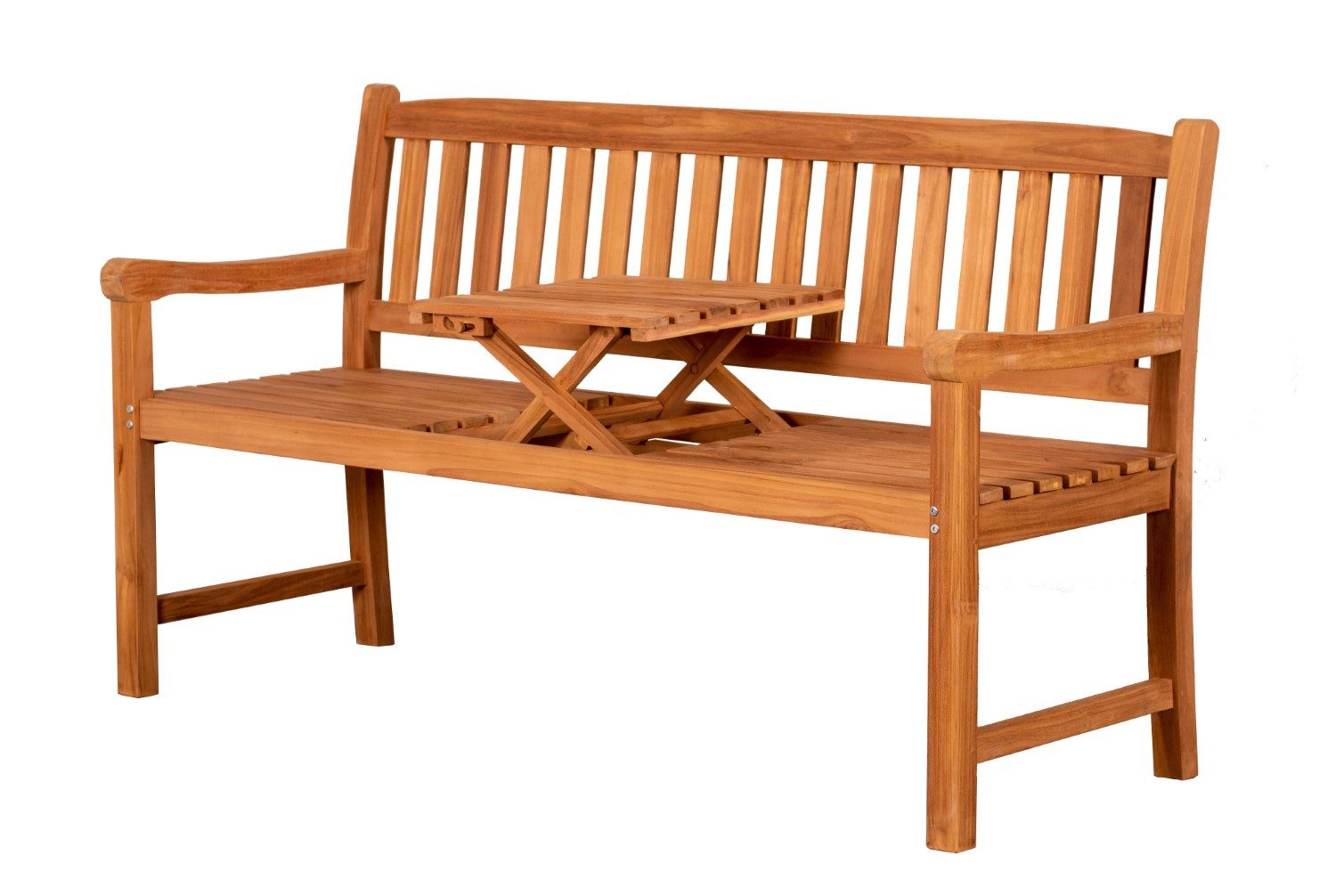 deVries Gartenbank deVries Teakholz Gartenbank Woodie Trend Butler - 160 cm, feines Teakholz - aufklappbarer Tisch - mit Armlehnen