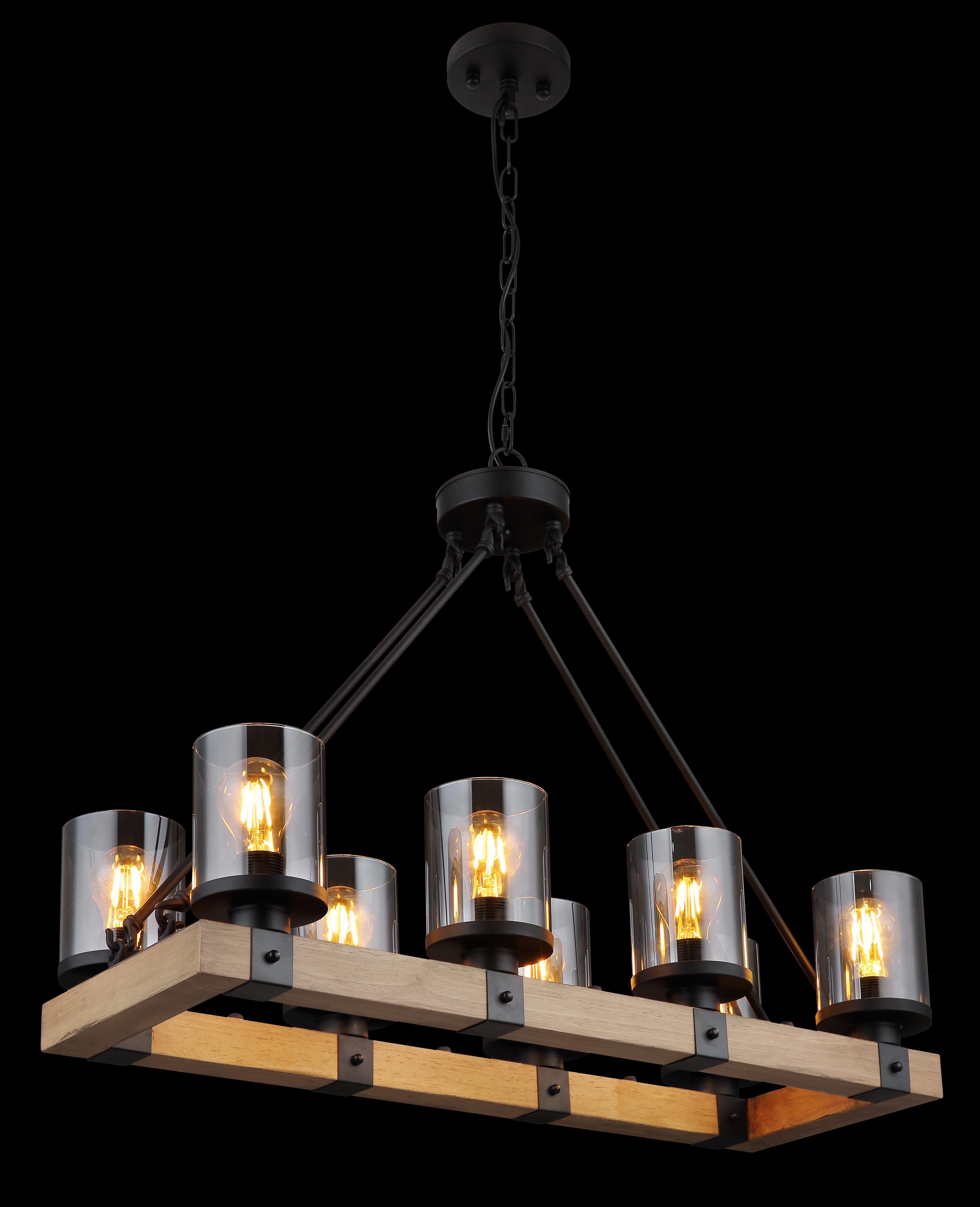 GLOBO LIGHTING Hängeleuchte LILA, ohne Leuchtmittel, Hängelampe schwarz Holz Glas rauchfarben Lichtschein aufwärts