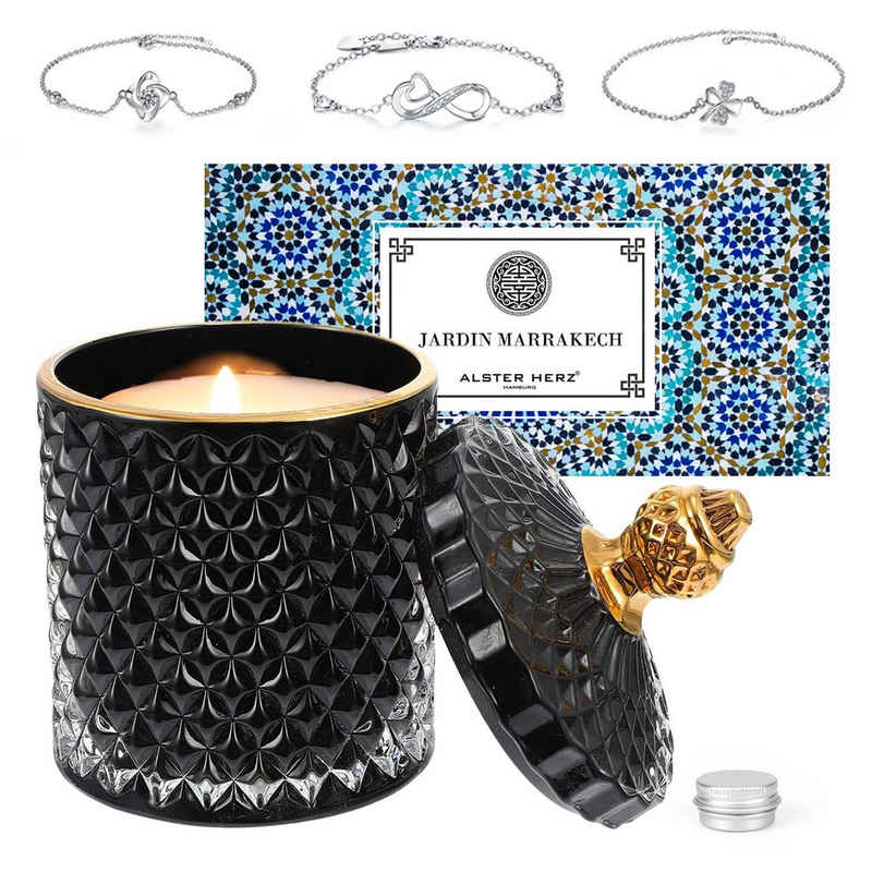Alster Herz Duftkerze Duftkerze im Glas mit 925 Silber Armband, Duft "Jardin Marrakech", Mit 925er Silber Schmuck