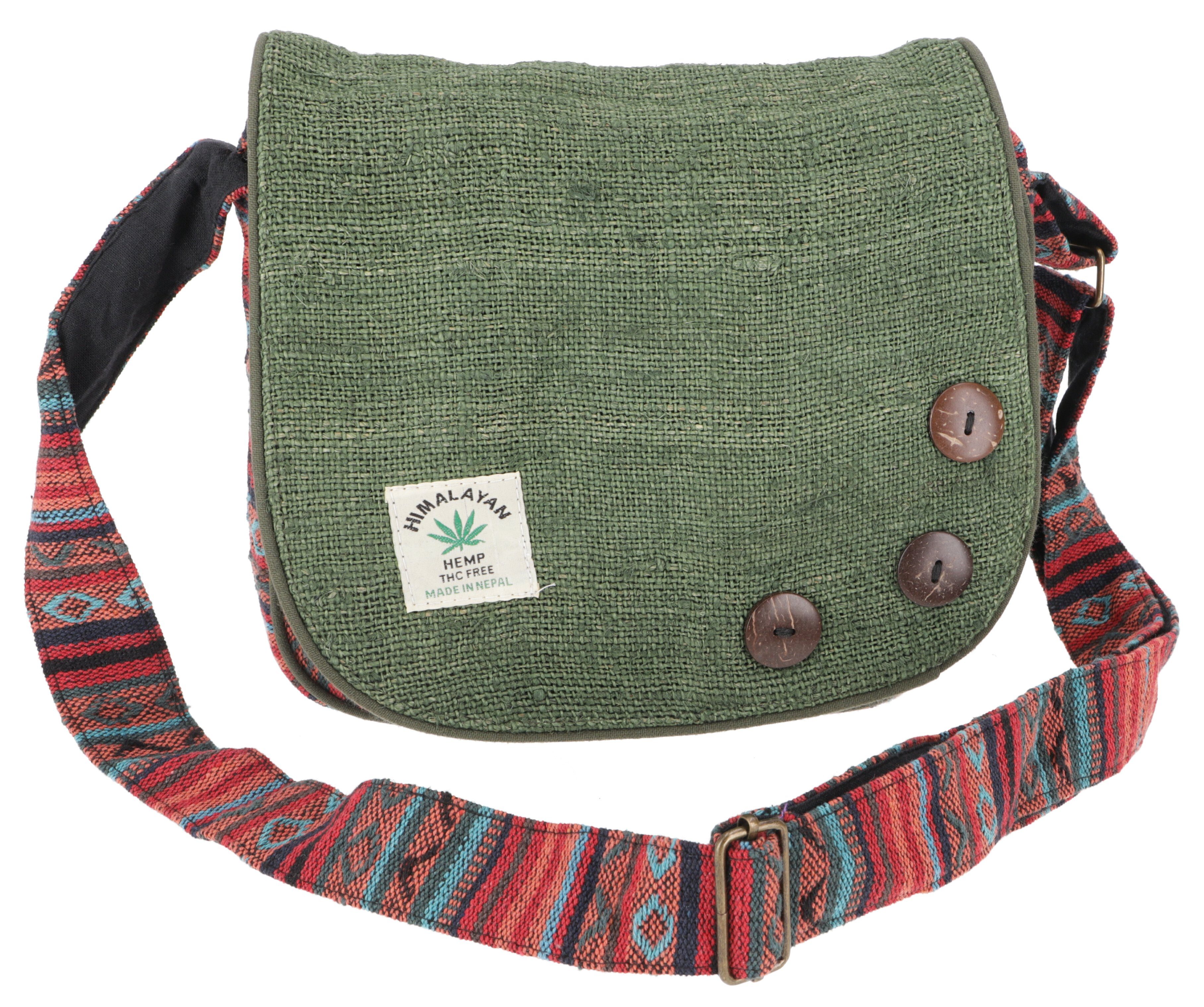 Guru-Shop Schultertasche Boho Schultertasche aus Nepal, Hanf.. grün