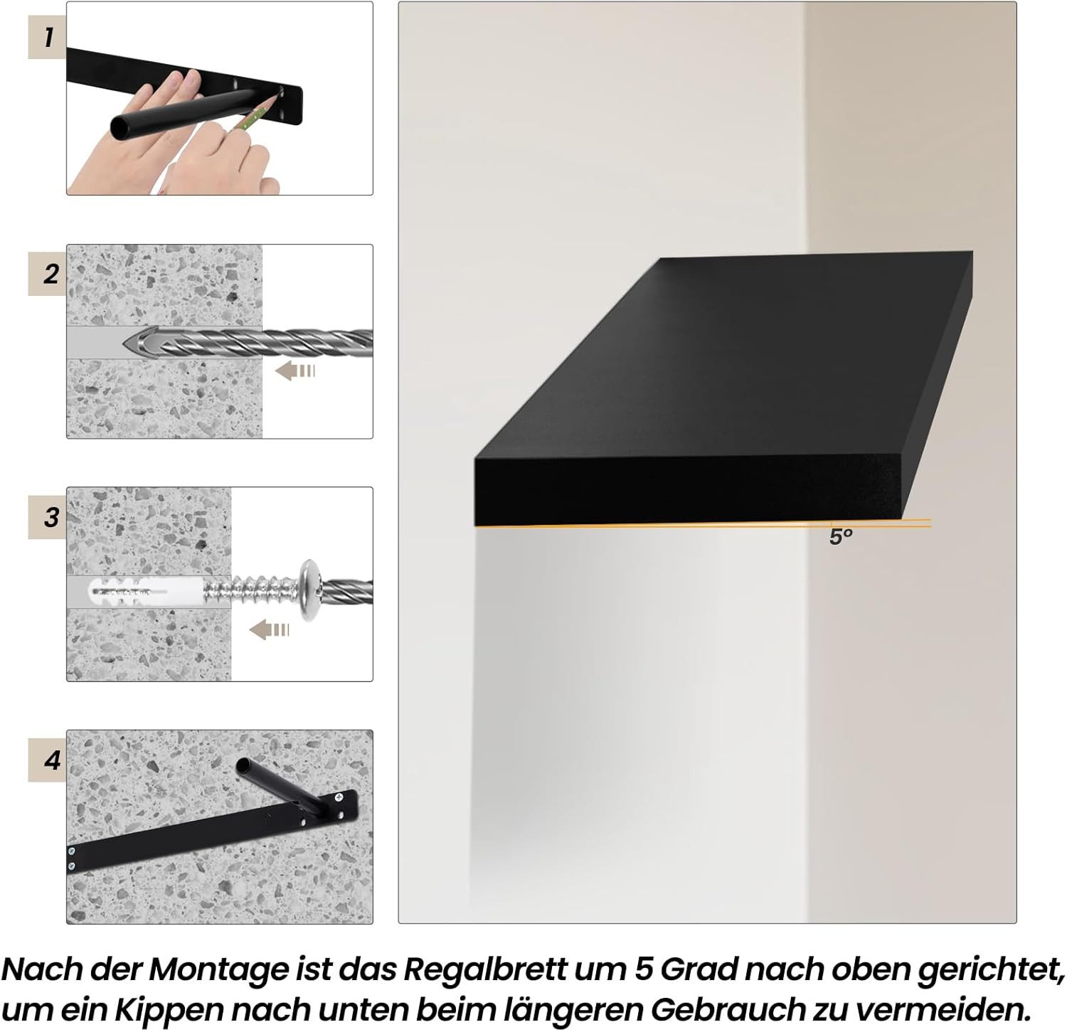 Woltu Wandregal, 6-tlg., Schweberegal Regal Wanddeko aus MDF