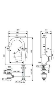 Ideal Standard Badarmatur Waschtischarmatur CERAFLEX mit hohem schwenkbarem Auslauf chrom chrom