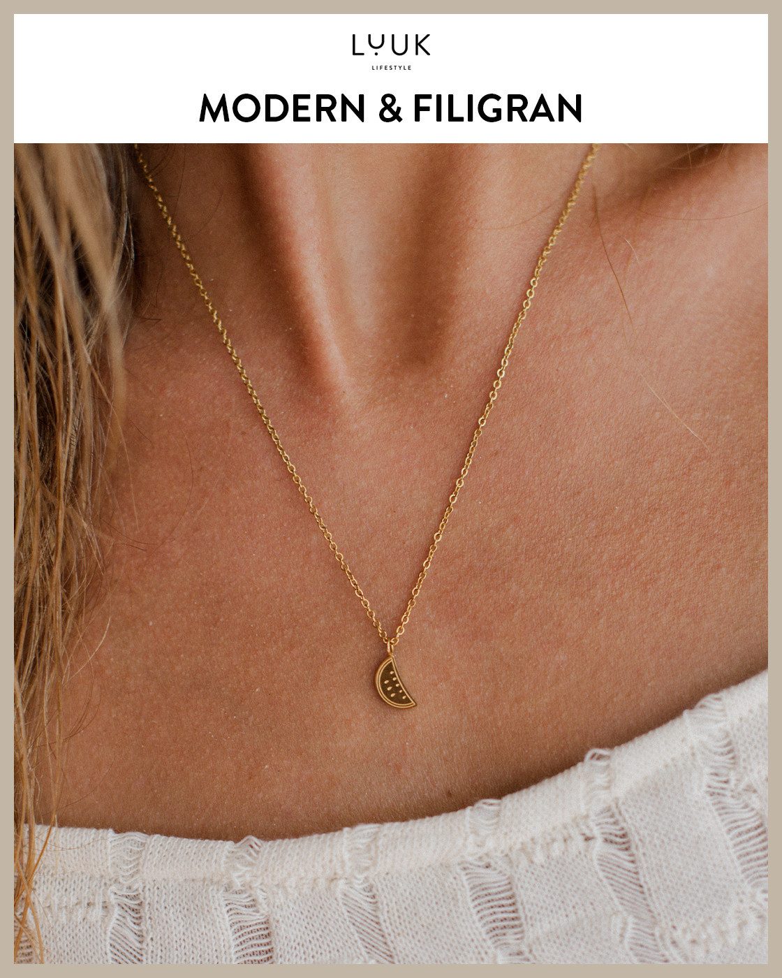 LUUK LIFESTYLE Kette mit Anhänger Wassermelone, mit HAPPINESS Spruchkarte, feminin und wasserfest