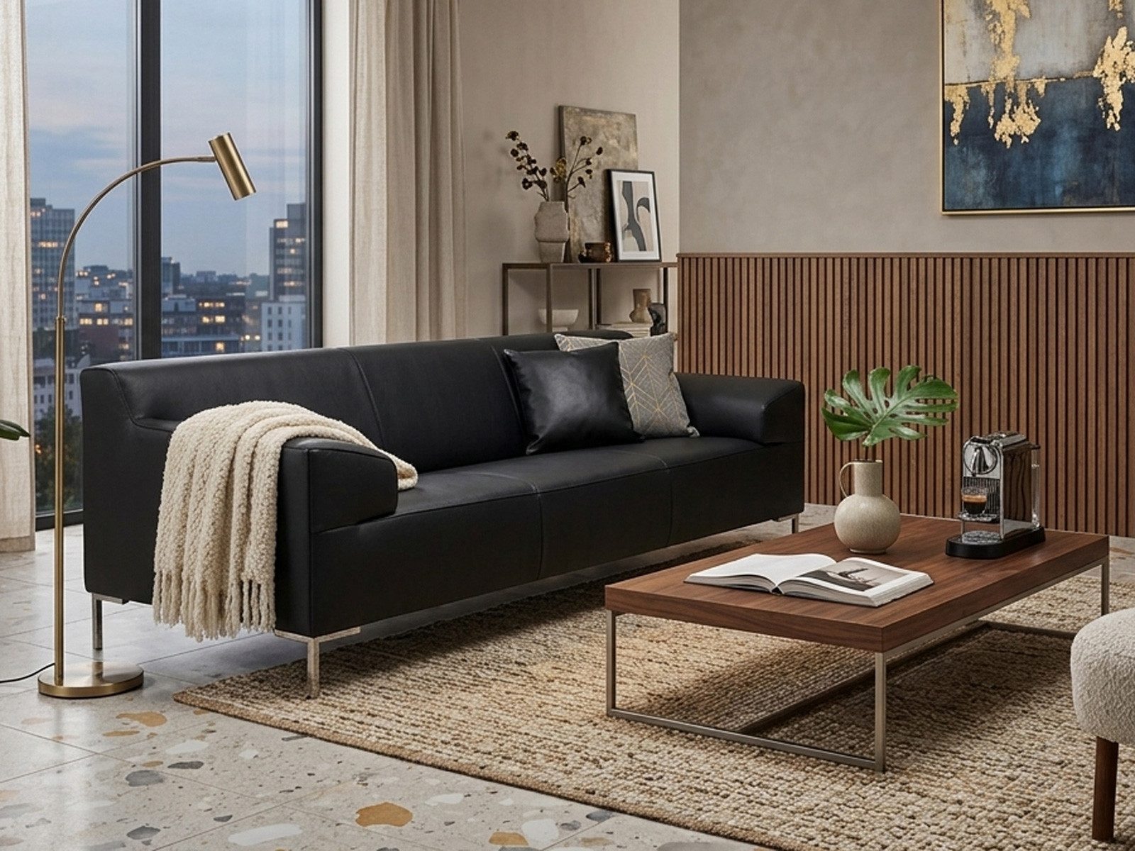 freistil ROLF BENZ Sofa ROLF BENZ Sofa Freistil 180 Couch Leder schwarz 200 cm, Leder