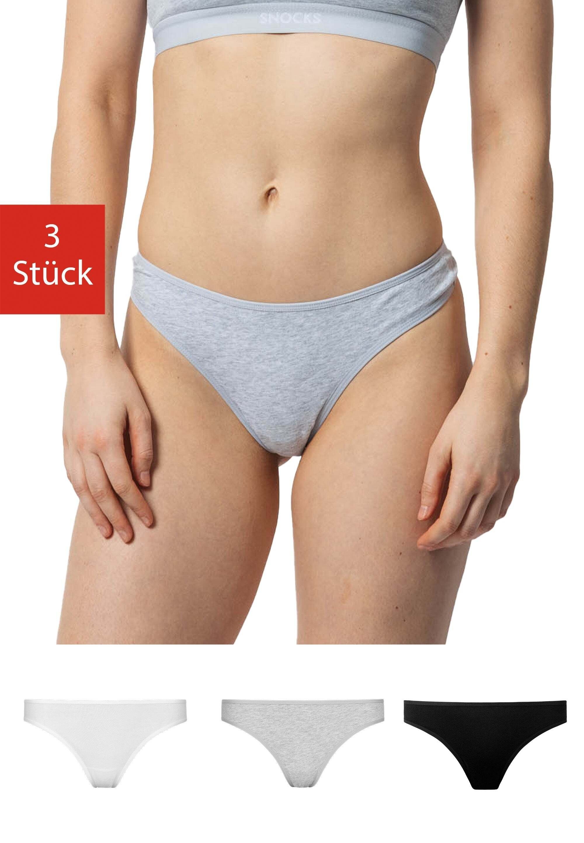 SNOCKS Tanga Unterwäsche Damen String Unterhosen Tanga (3-St) aus Bio-Baumwolle, unsichtbar unter deiner Kleidung Mix (Weiß/Hellgrau/Schwarz) | String Tangas