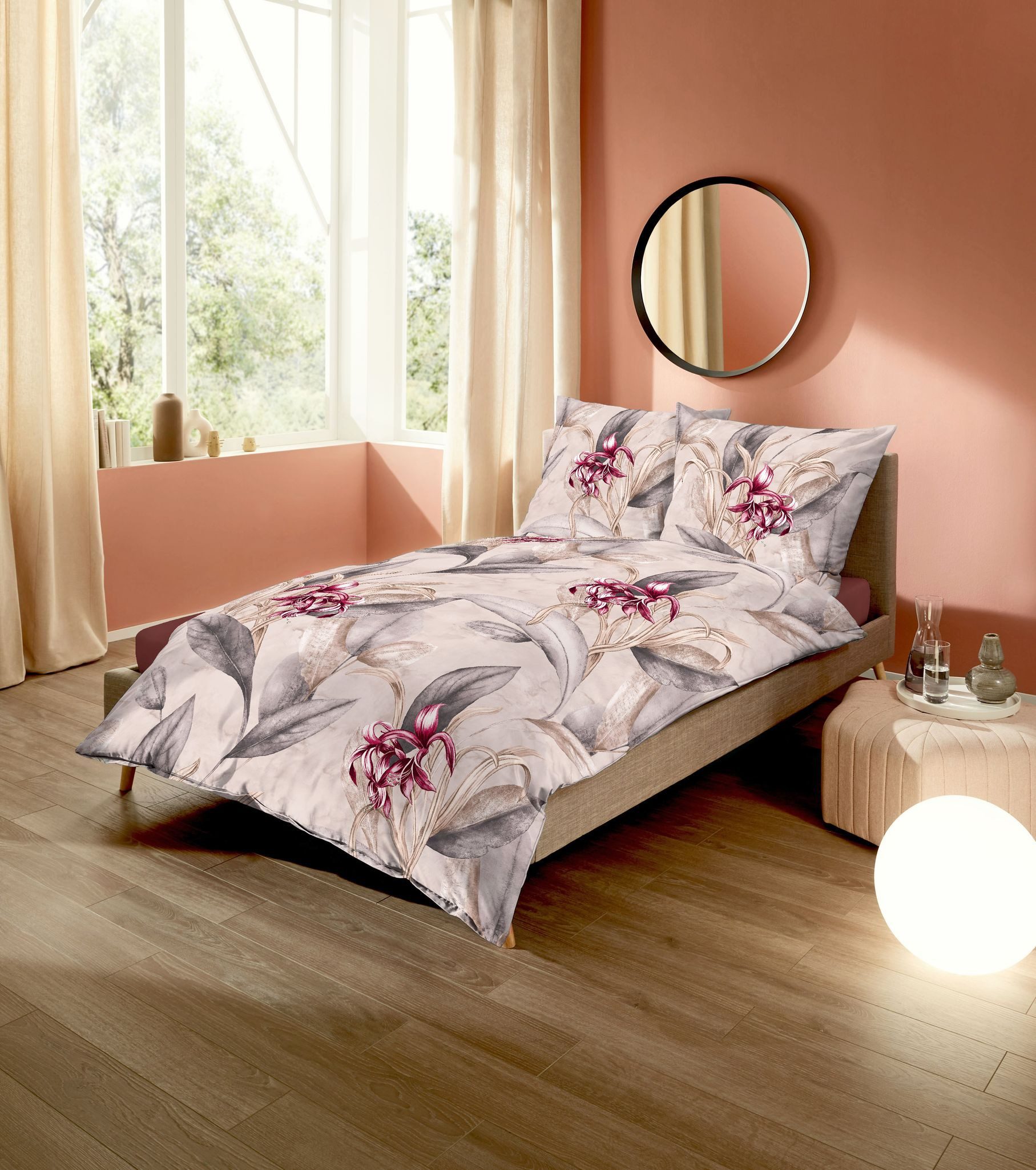 JACK Wendebettwäsche 135x200cm Asmara allover Natur oder Jade Grün, Biber, günstig online kaufen