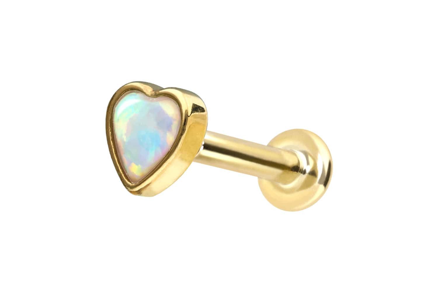 Piercing-Set 14 Karat Gold Labret mit Push Fit SYNTHETISCHES OPAL-HERZ