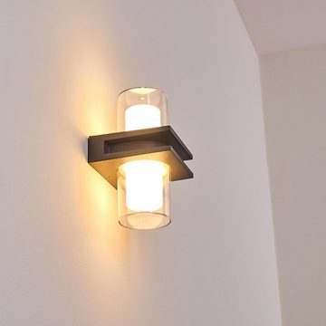 hofstein Außen-Wandleuchte »Grazia« LED Außenwandlampe aus Aluguss in Anthrazit, 3000 Kelvin, Außenleuchte m. 1800 Lumen, mit Lichteffekt, IP54