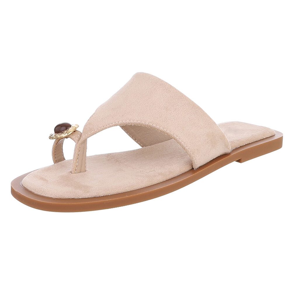 Ital-Design Damen Zehentrenner-Pantolette mit Schmuckdetail Zehentrenner (91742260) Blockabsatz Zehentrenner in Hellbraun