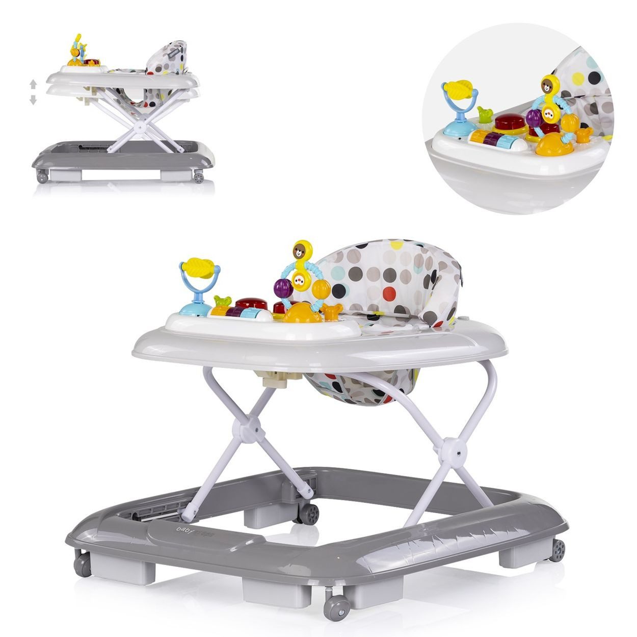 Chipolino Lauflernhilfe Baby Steps, Silikon, Spielpanel Räder Stopper klappbar Licht, Spielcenter