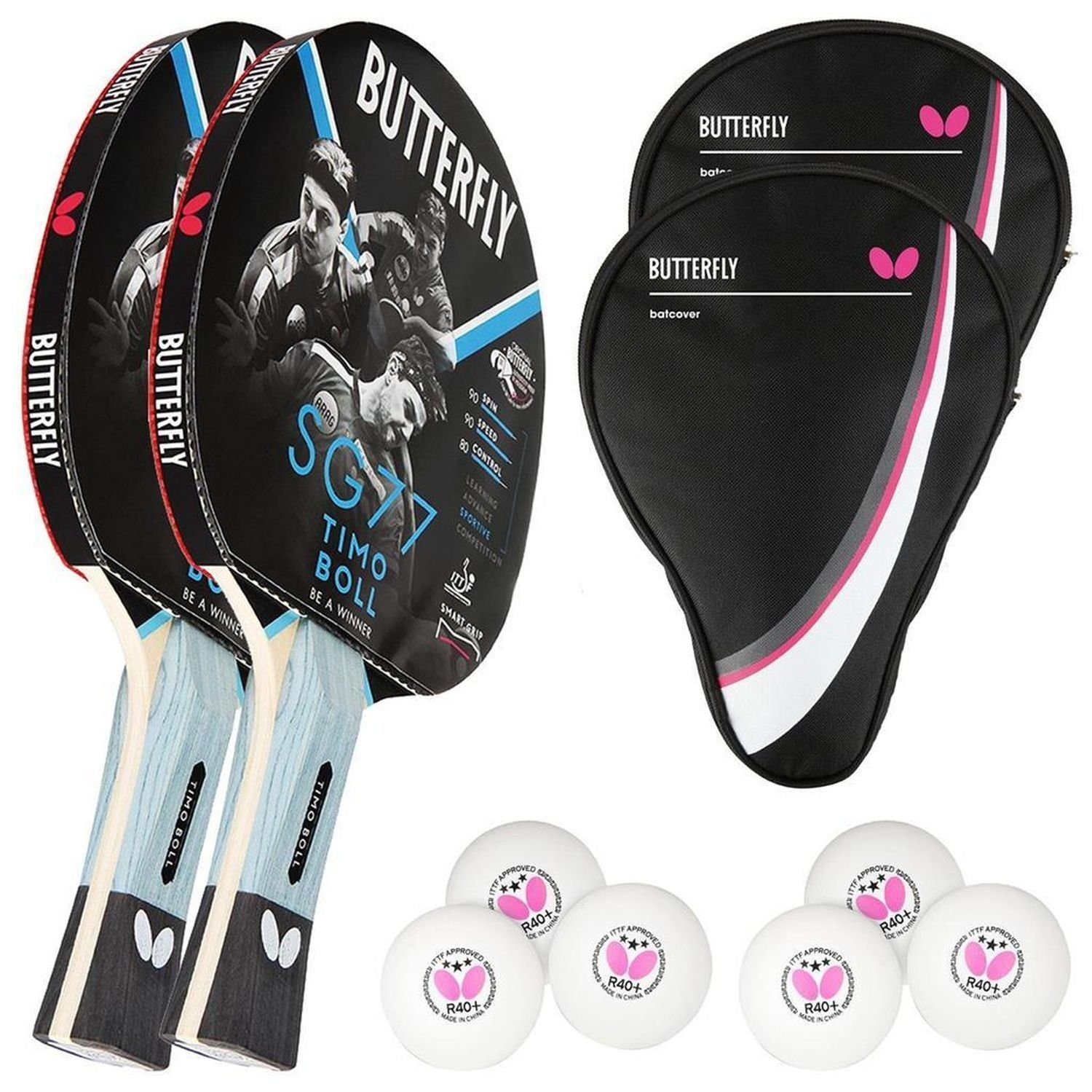 Tischtennisschläger 2x Timo Boll SG77 + 2x Drive Case 1 + Bälle