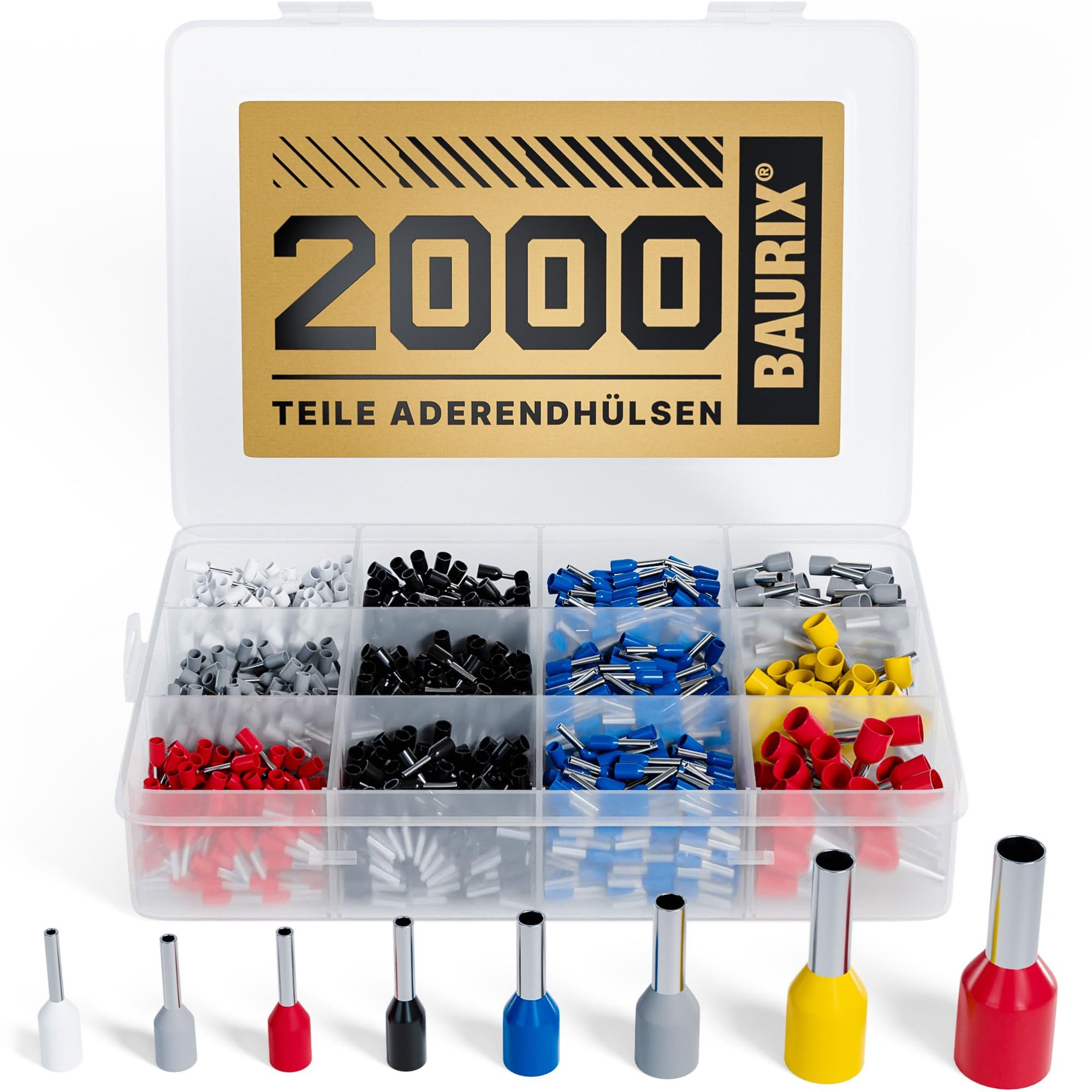 BAURIX Aderendhülsen Sortiment I Isolierte Hülsen nach DIN 46228-4: 2020-03, 0,5 mm² - 10 mm² I Profi Isolierhülsen Set