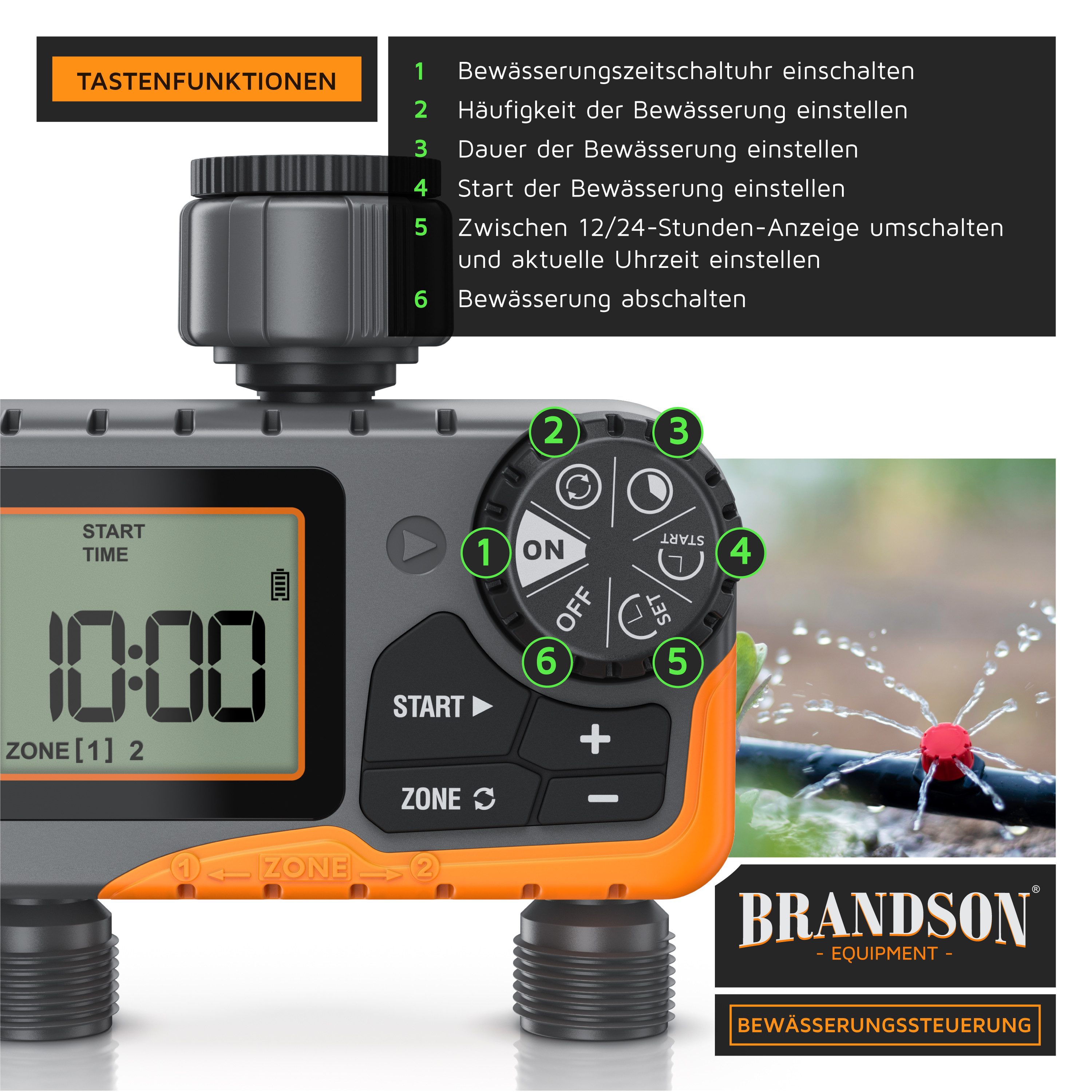 Brandson Bewässerungssteuerung Bewässerungsuhr, Wasserzeitschaltuhr, Regenverzögerung, Balkon Garten, (1-tlg., mit Adapter, Dichtband), automatische Bewässerung – Bild 3 von 5