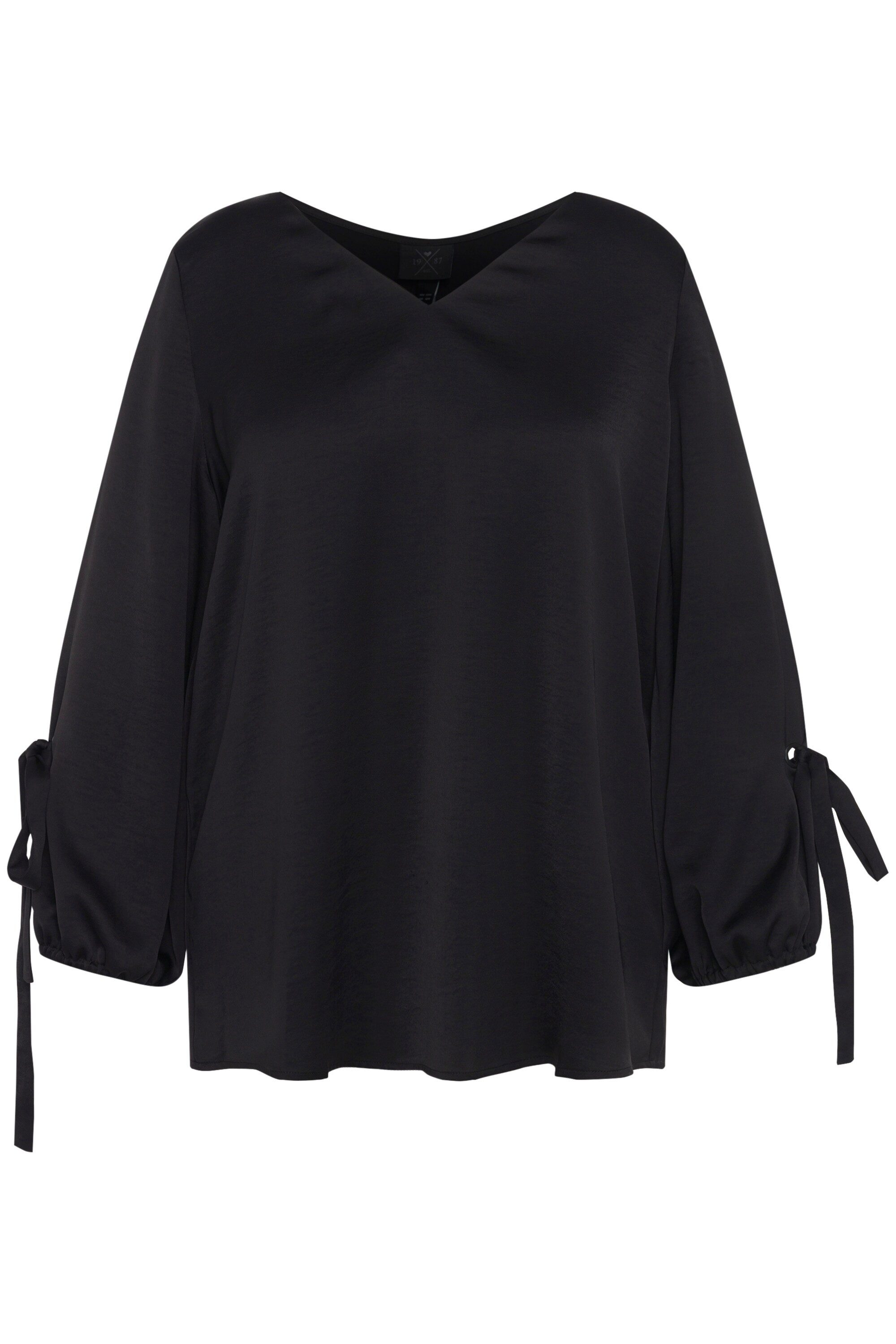 Ulla Popken Satinbluse Bluse V-Ausschnitt A-Linie Zierschleife günstig online kaufen