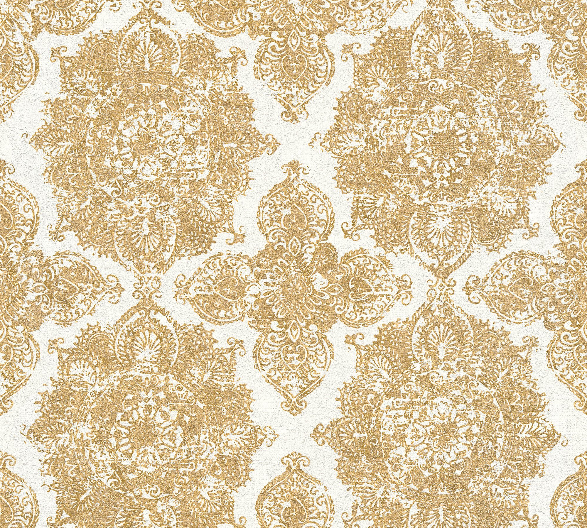 Ornament A.S. barock, Barock Orientalische weiß/gold Trendwall mit Ornamenten Vliestapete Barock, Création Tapete