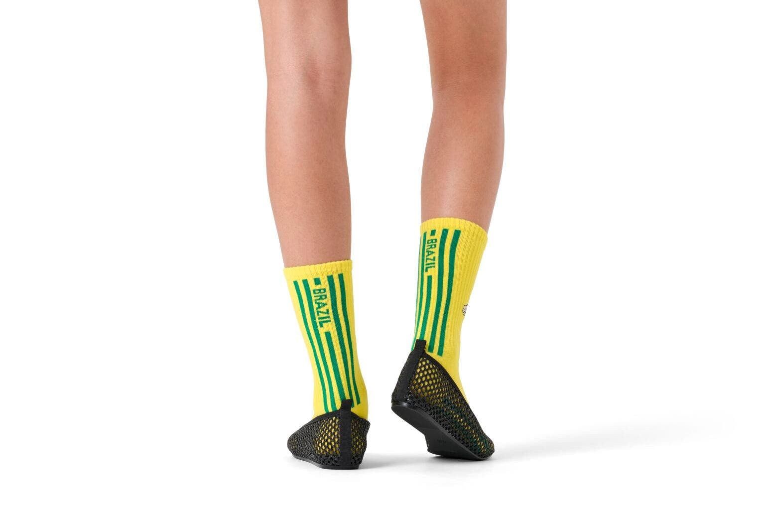 Happy Socks Socken Tagessocke Crew Team Brazil Football Sneaker gelb/grün - 1 Paar