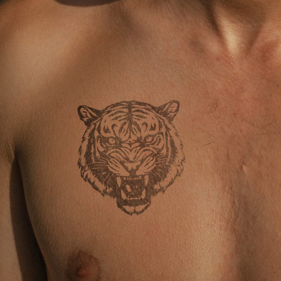 Inkster Schmuck-Tattoo Tiger Kopf Traditional Tattoo, wasserfestes temporäres Tattoo, 2 Wochen Halt