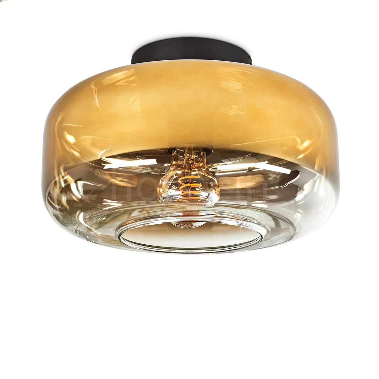 hofstein Deckenleuchte runde Deckenlampe aus Metall/Glas in Schwarz/Goldfar günstig online kaufen