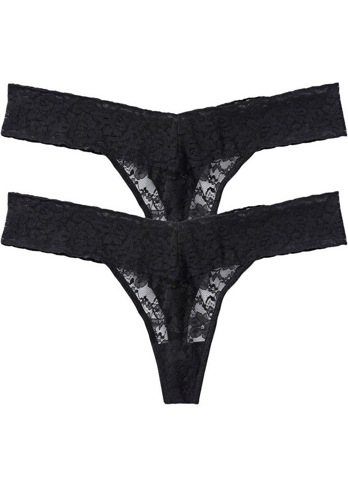 bonprix String (Packung, 2-St) modischer Stil, Allover Spitze, Spitzenband entlang der Taille