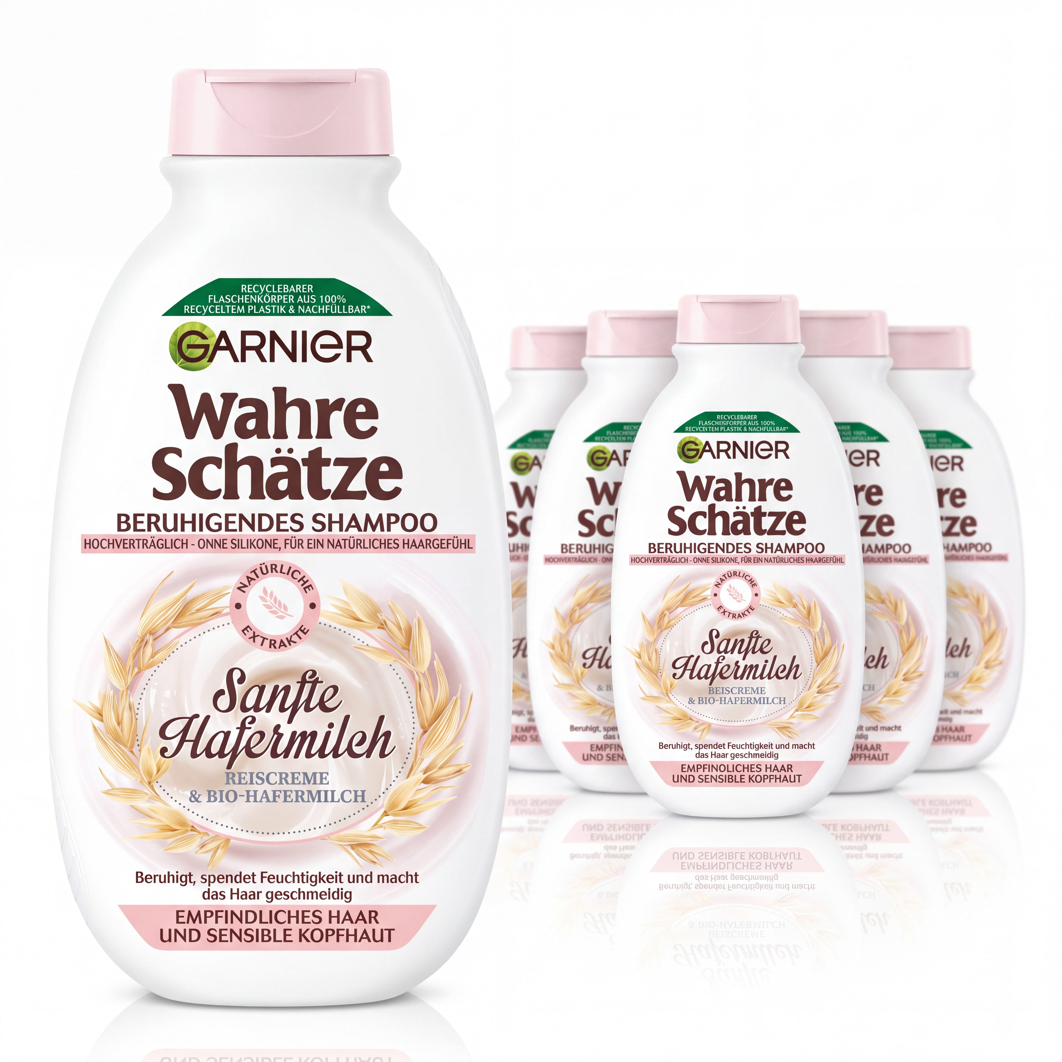 GARNIER Haarshampoo WAHRE SCHÄTZE SANFTE HAFERMILCH, Packung, 6-tlg., für empfindliches Haar und sensible Kopfhaut, ohne Silikone von Garnier
