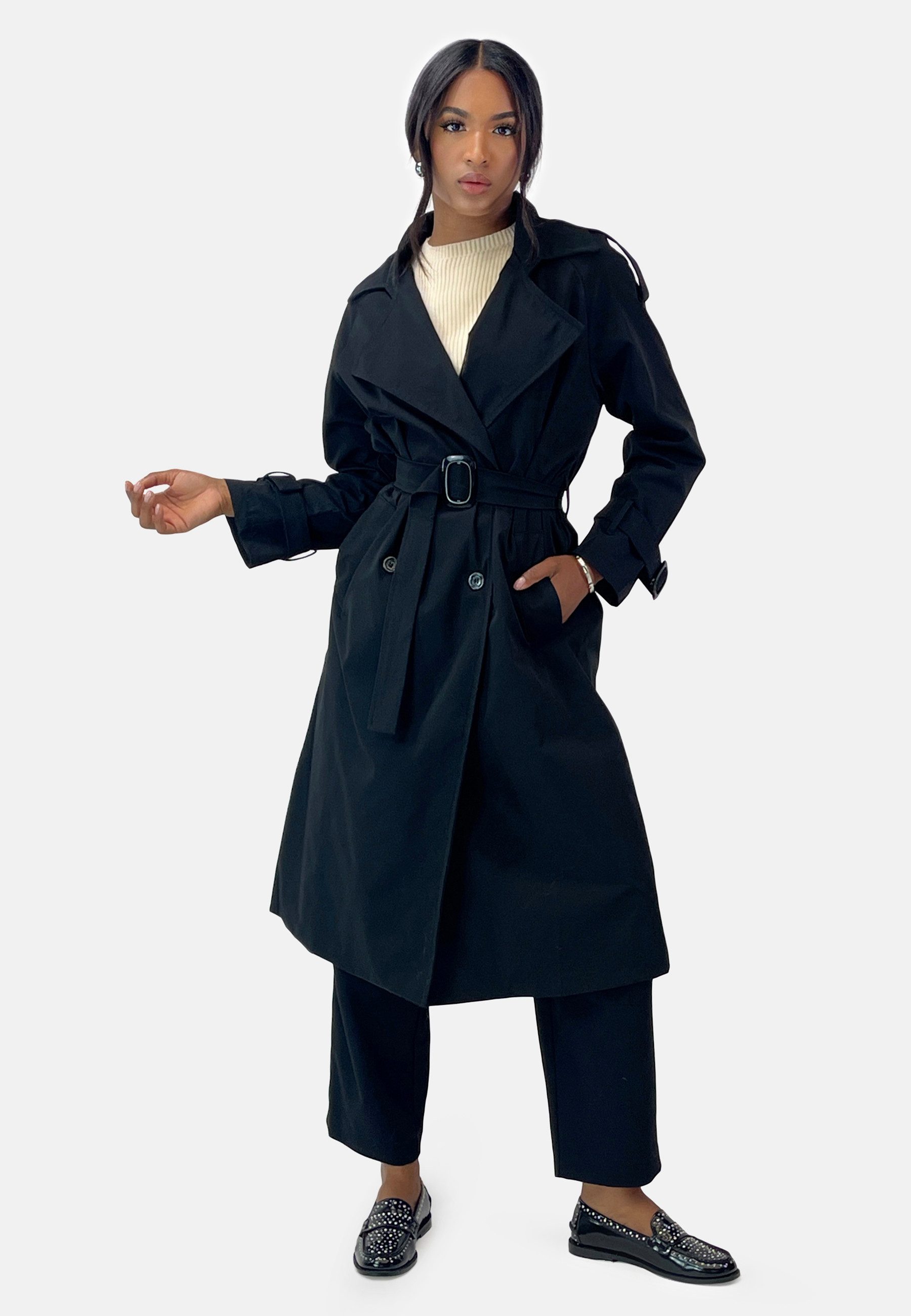 Elara Lederimitatmantel Elara Damen Trenchcoat (1-tlg) günstig online kaufen