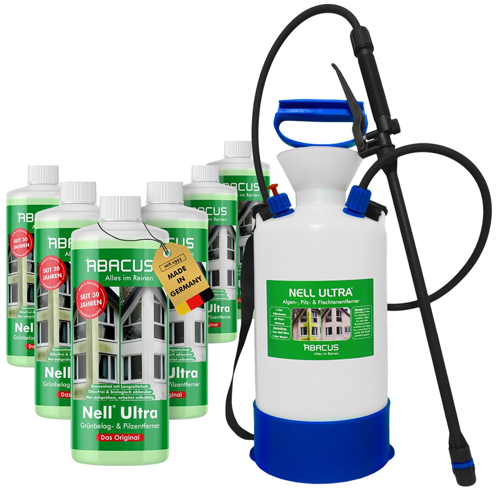 Nell Ultra Algenentferner, Grünbelagentferner mit 7L Drucksprüher Grünbelagentferner