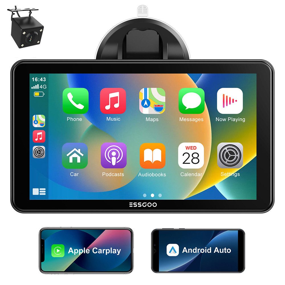 Kabelloses Apple Carplay & Android Auto, 7-Zoll CarPlay Display Navigationsgerät
