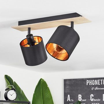 hofstein Deckenleuchte »Costa« Deckenlampe, Holz/Metall/Stoff, Hellbraun/Schwarz/Kupferfarben, ohne Leuchtmittel, Leuchte im skandinavischen Design mit verstellbaren Schirmen, 2xE14