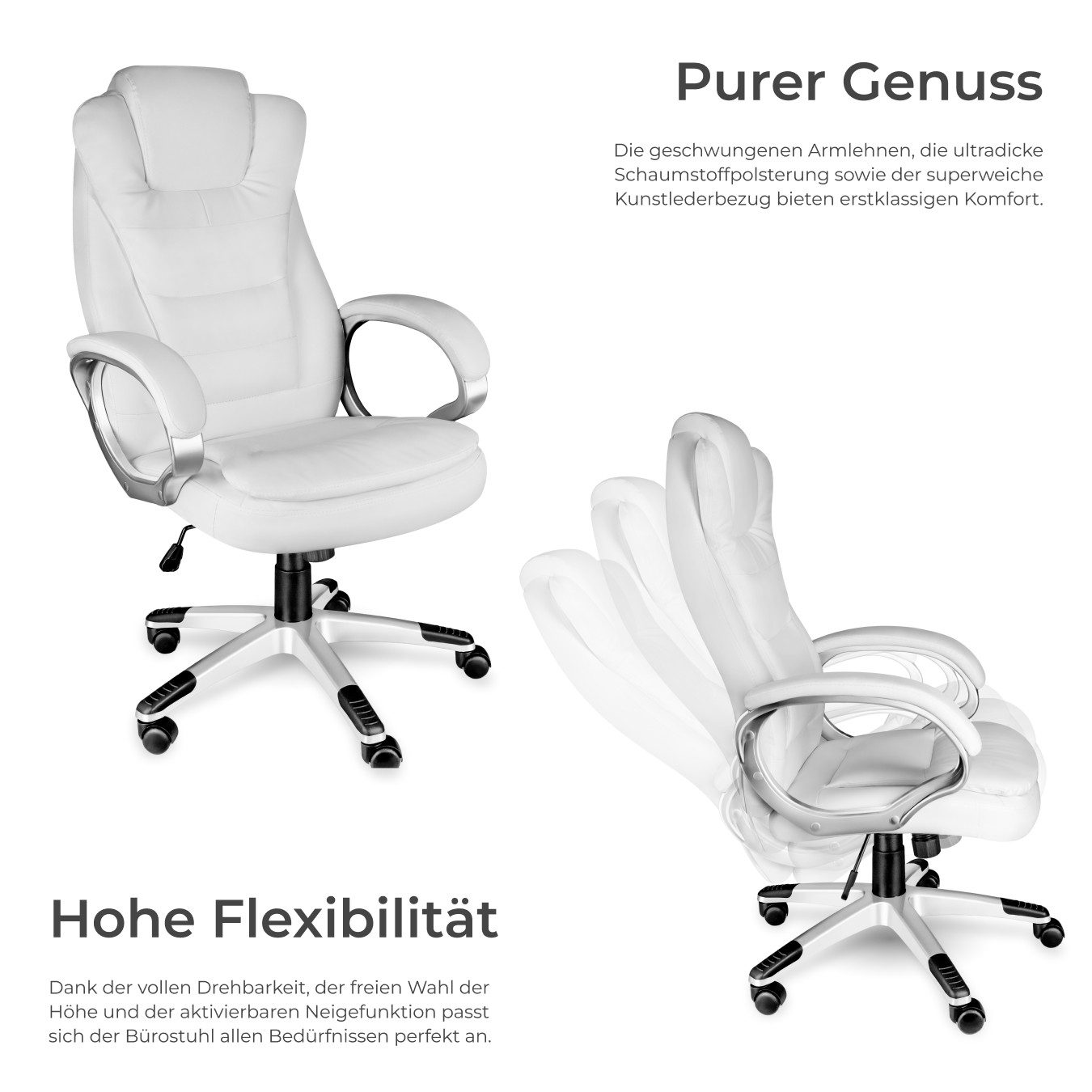 tectake Chefsessel Bürostuhl (Set, 1 St), Verstärkt gepolsterte Nackenkopfstütze