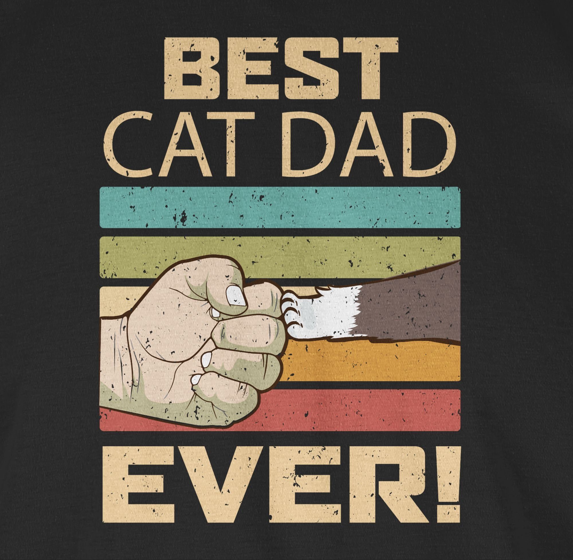 Shirtracer T-Shirt Katzenbesitzer Best Schwarz Geschenk Cat - Vintage beige Ever Dad 01