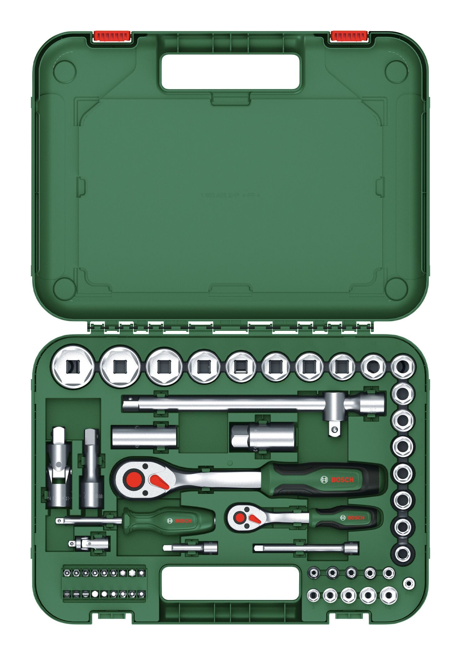 BOSCH Ratschenringschlüssel (57 Teile), Handwerkzeug 1/4"- und 1/2"-Ratschen-Set, 57-teilig