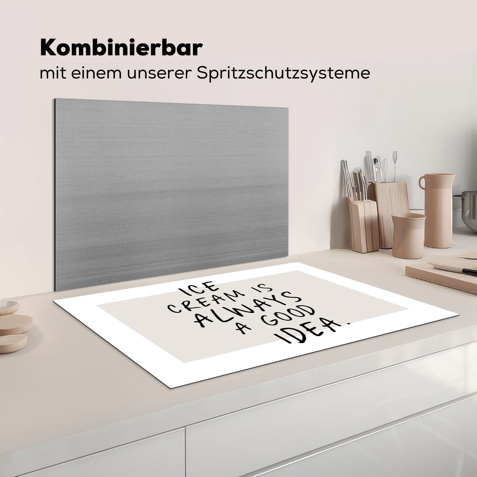 MuchoWow Herdblende-/Abdeckplatte Zitate - gute Idee - Schutz immer Vinyl, für eine - Eiscreme 81x52 tlg), (1 die Essen Sprichwörter, Induktionskochfeld Ceranfeldabdeckung cm, küche, ist