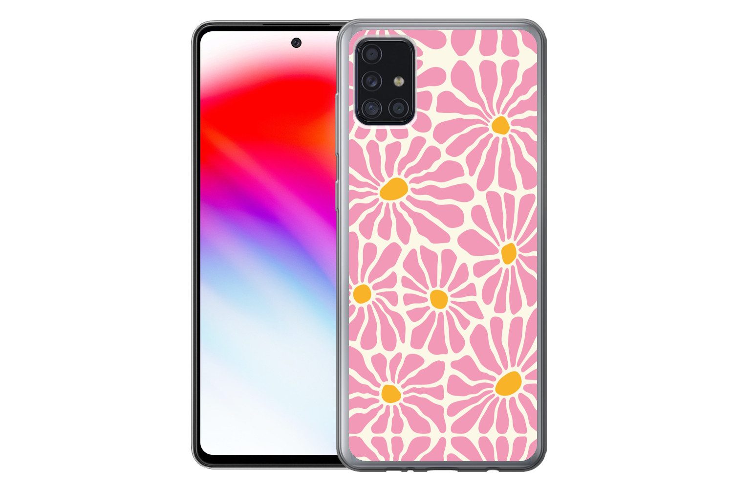 MuchoWow Handyhülle für Samsung Galaxy A52 5G Blumen - Muster - Rosa - Beige - Orange, Smartphone-Bumper, Print, Handy Schutzhülle Dünn