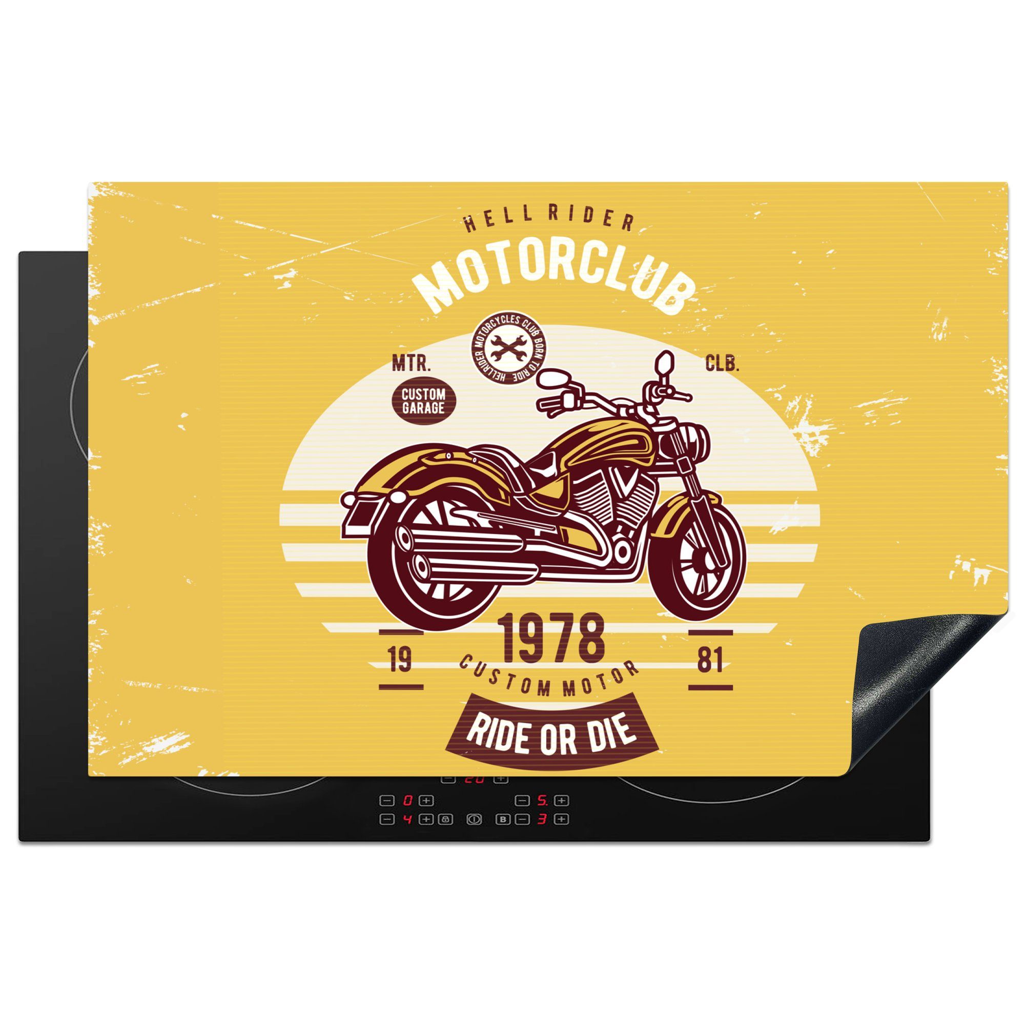 MuchoWow Herdblende-/Abdeckplatte Motorrad - Retro - Briefe - Zitat, Vinyl, (1 tlg), 81x52 cm, Induktionskochfeld Schutz für die küche, Ceranfeldabdeckung