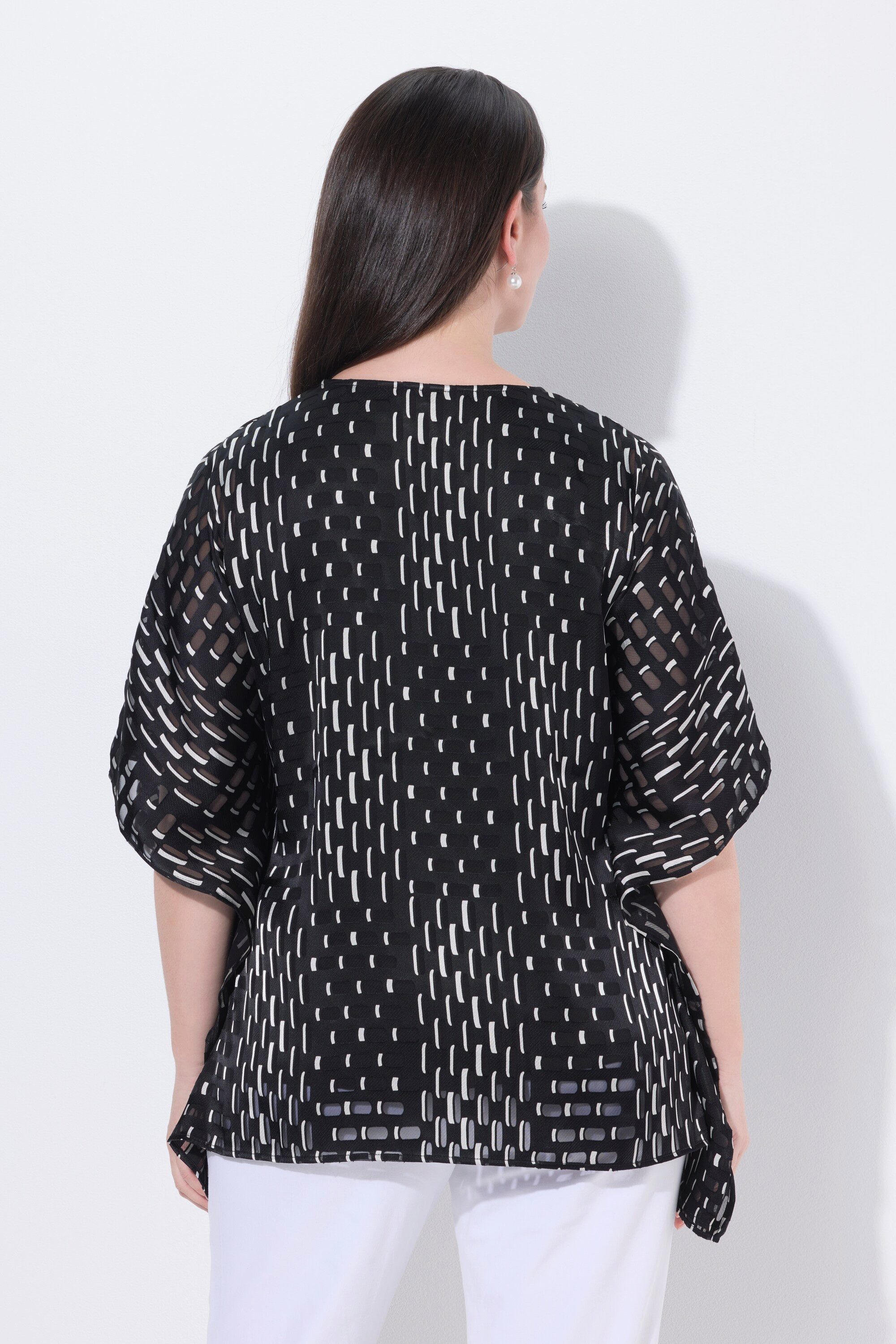 Ulla Popken Druckbluse Mesh-Bluse doppellagig Oversized V-Ausschnitt
