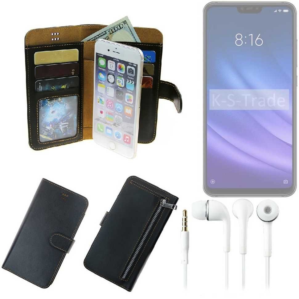 K-S-Trade Handyhülle für Xiaomi Mi 8 lite, TOP SET Handy Hülle Schutz Hülle schwarz aus Kunstleder +