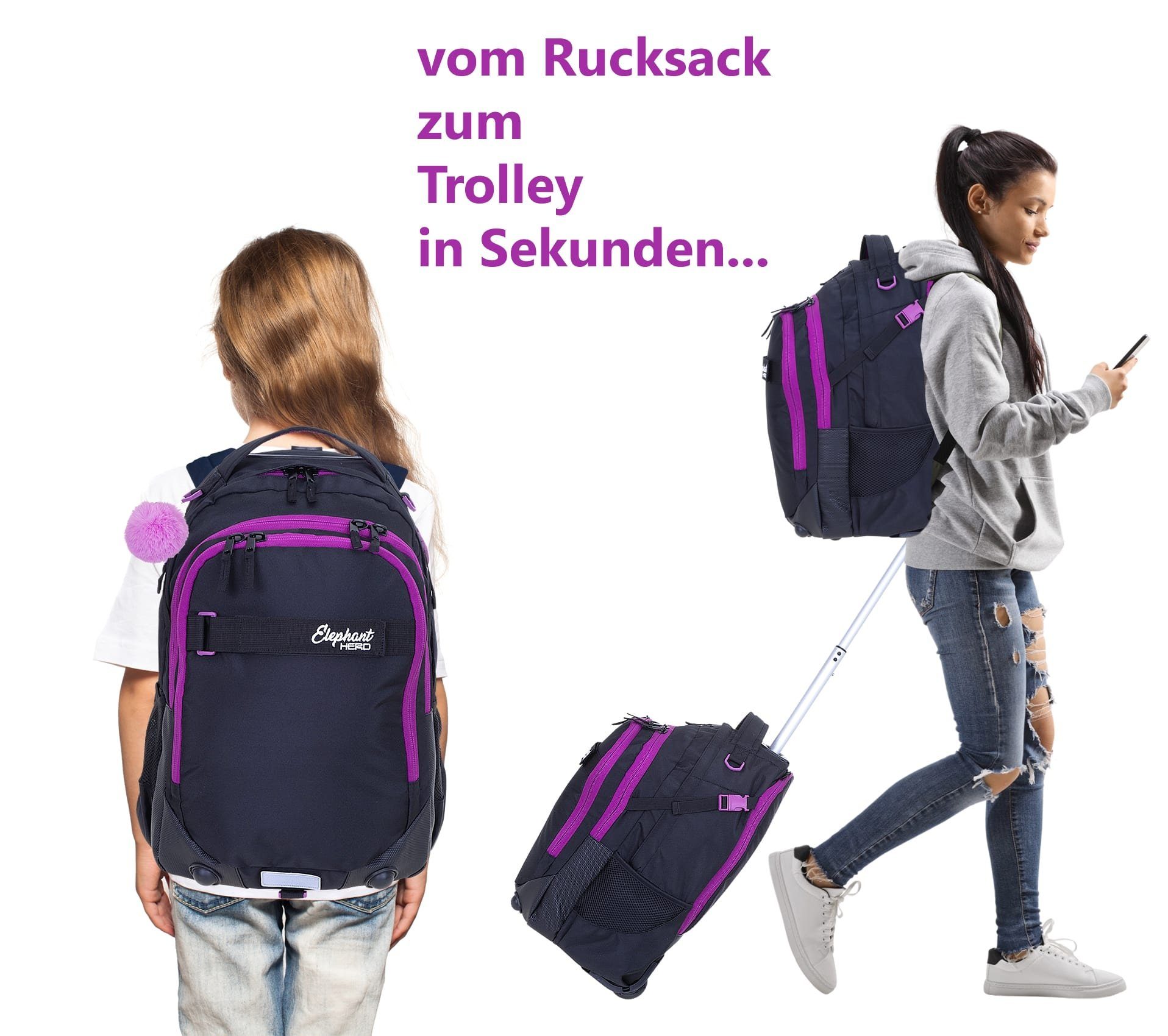 ELEPHANT Schulrucksack Trolley Hero Signature Schultrolley, Rucksacktrolley Schule Rucksack Rollen 3 Fächer Daypack Trolly – Bild 3 von 5