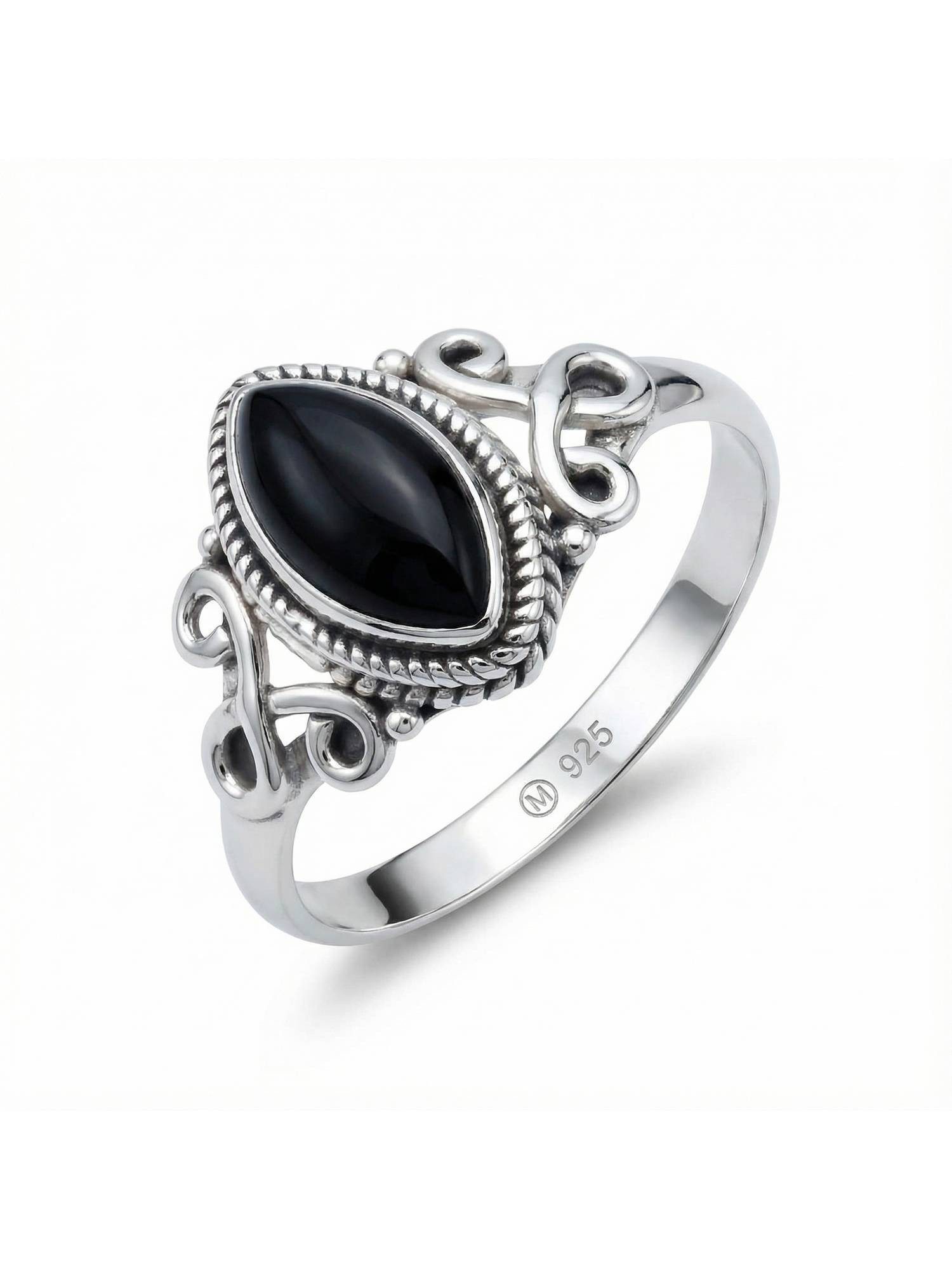 Silberring BAGHIMI Ellipse aus 925 Silber mit Onyx