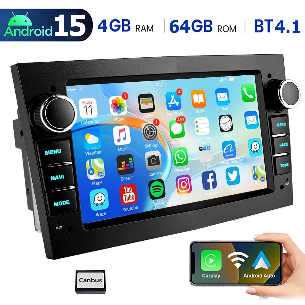 ESSGOO 7'' Android 15/WinCE für Opel Astra H/Corsa C/D/Vectra C/Zafira h 2DIN Autoradio (RDS, 4+64GB(optional), DAB (optional), FM, DAB+ (optional), SWC, Apple Carplay Android Auto GPS Navi WIFI BT EQ)