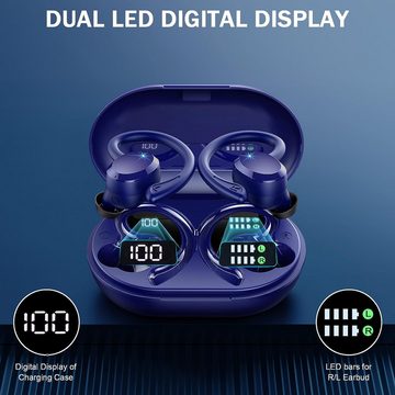 Rulefiss Kabellos Bluetooth 5.3 HiFi Stereo[2023]13 mm Treiber USB-C LEDLadebox In-Ear-Kopfhörer (Stabile Verbindung für ungestörten Hörgenuss in einer Reichweite von 15 Metern., mit HD Mic, 48Std Ohrhörer mit Bügel, IP7 Wasserdicht/800mAh)